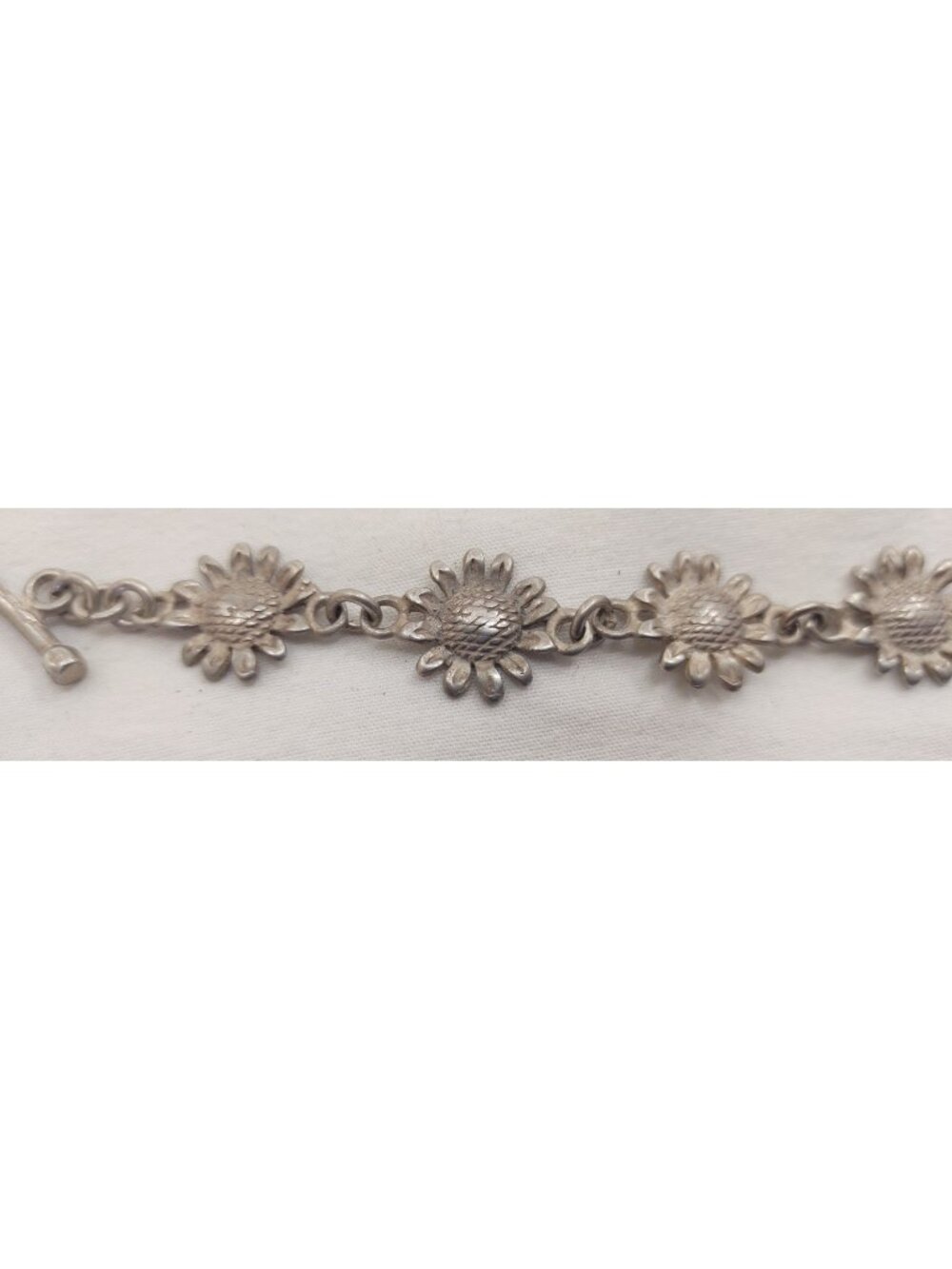 Sterling Silver 925 Sunflower Link Bracelet 17g Toggle Clasp